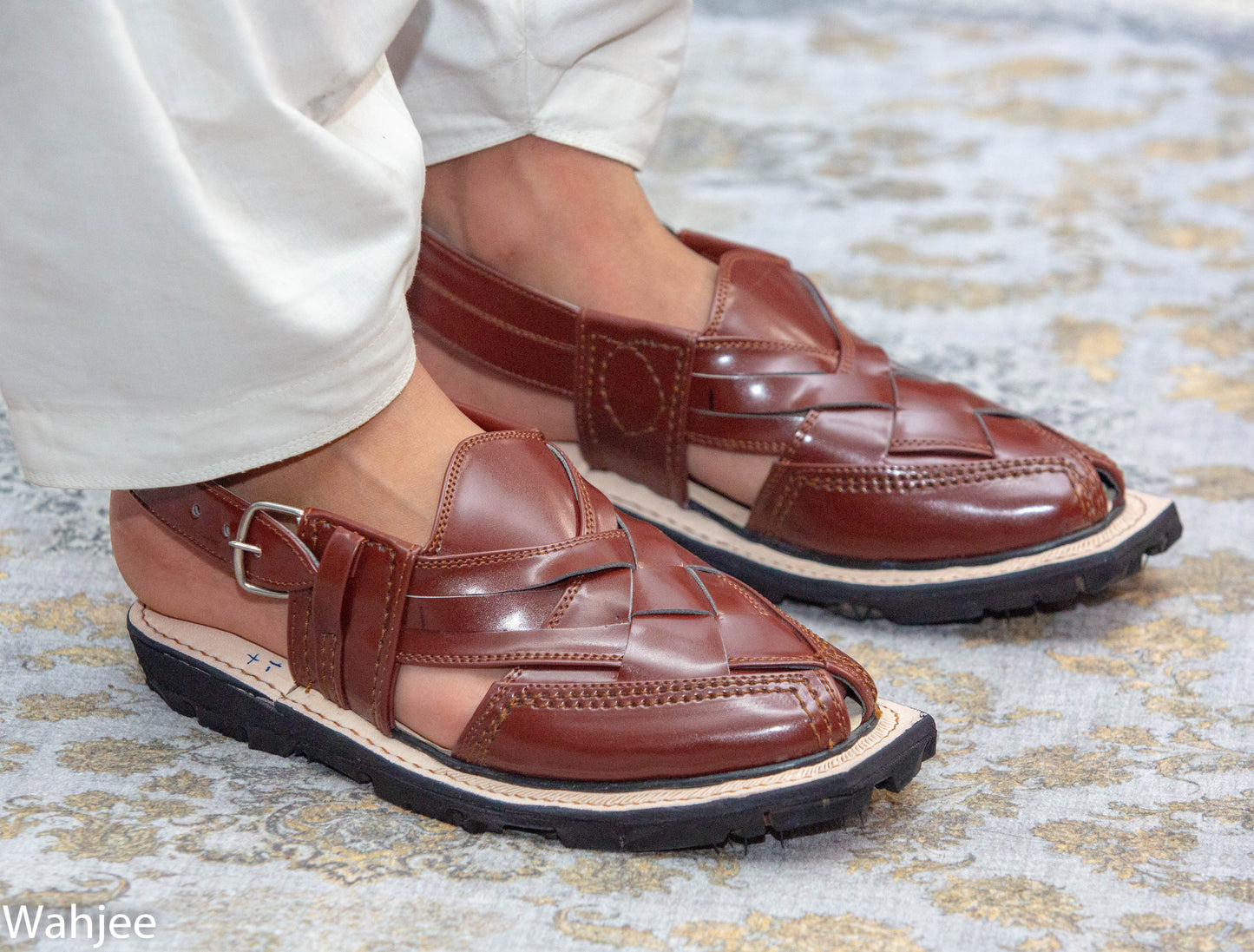 Premium Norozi Chappal for Gents | Genuine Leather Brown Tyre Sole