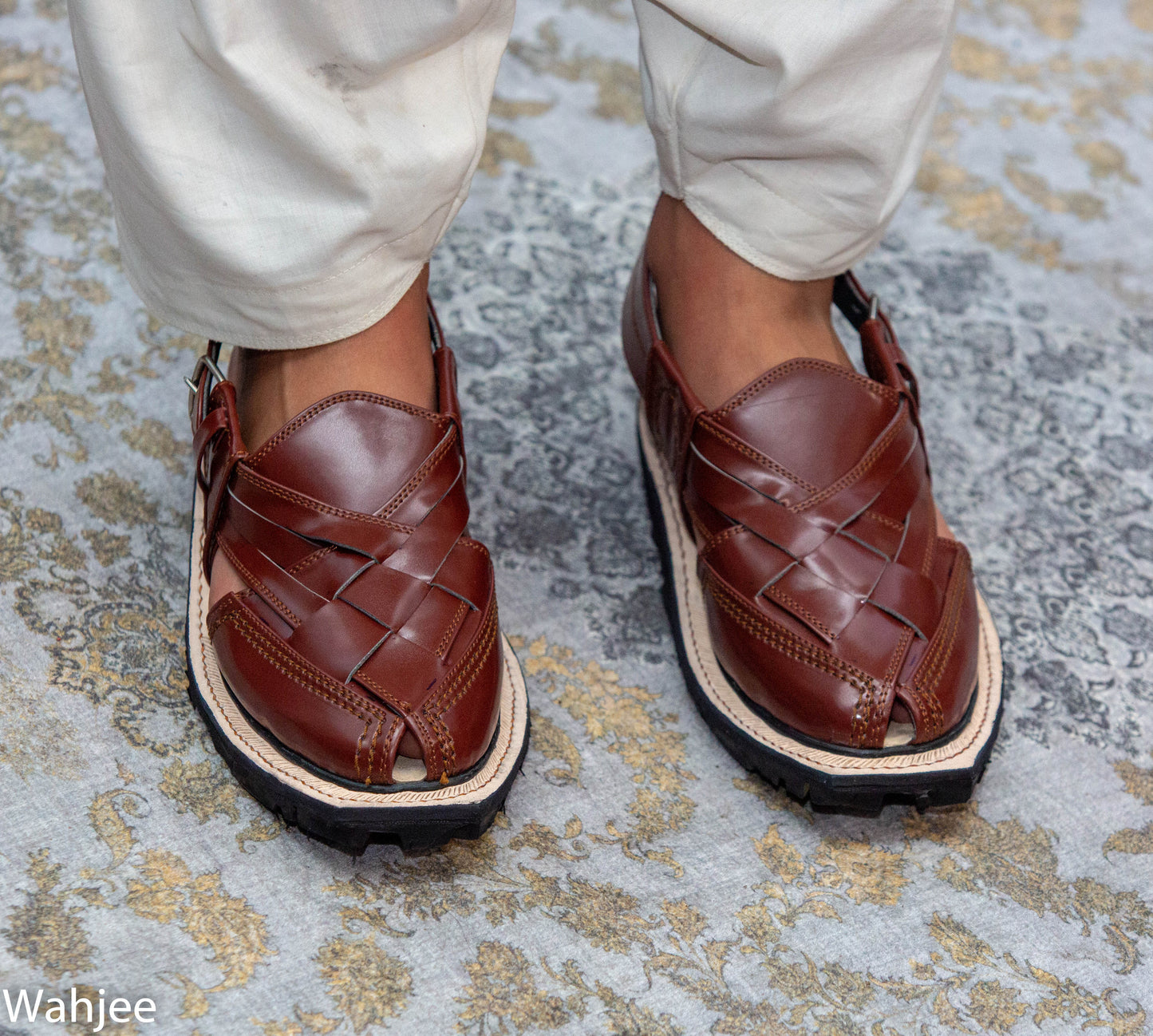 Premium Norozi Chappal for Gents | Genuine Leather Brown Tyre Sole