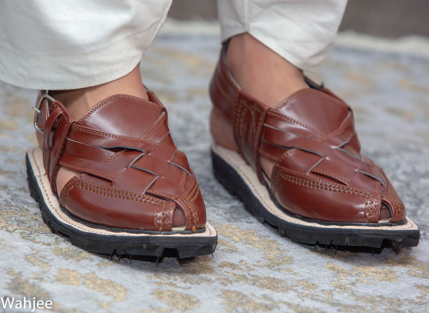 Premium Norozi Chappal for Gents | Genuine Leather Brown Tyre Sole