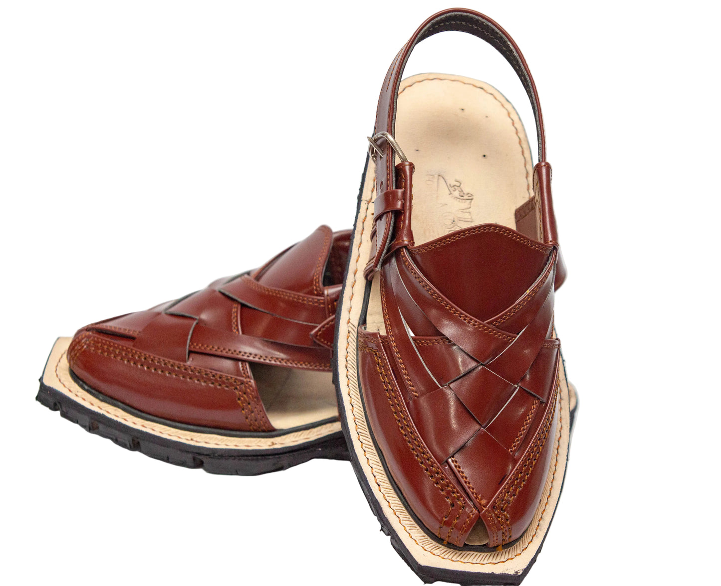 Premium Norozi Chappal for Gents | Genuine Leather Brown Tyre Sole