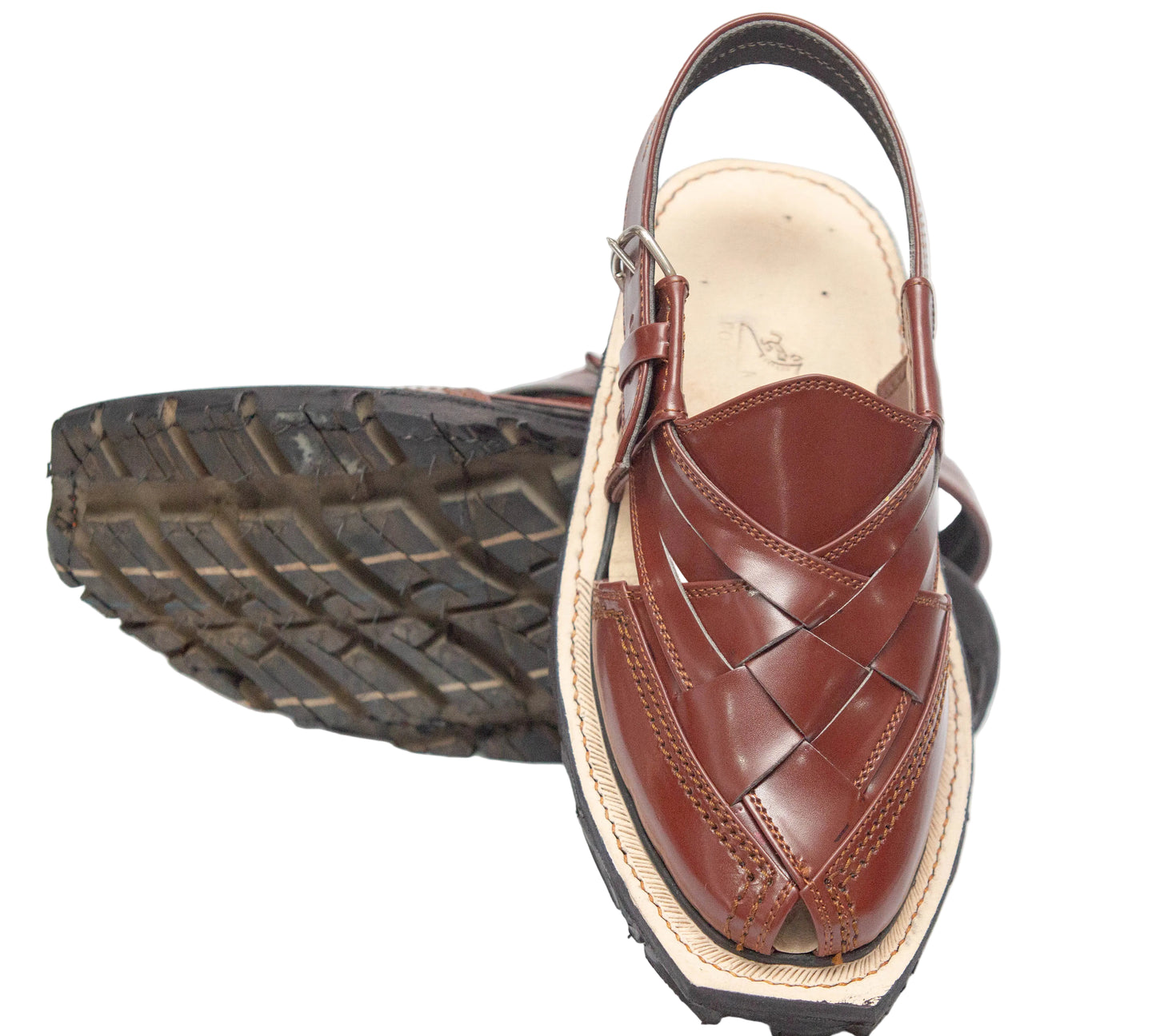 Premium Norozi Chappal for Gents | Genuine Leather Brown Tyre Sole
