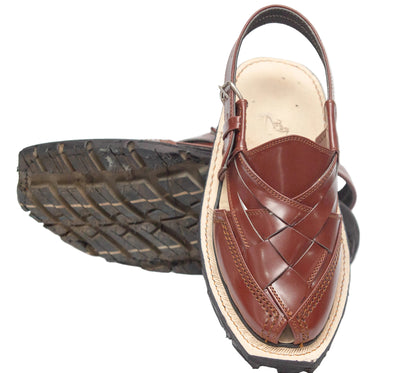 Premium Norozi Chappal for Gents | Genuine Leather Brown Tyre Sole