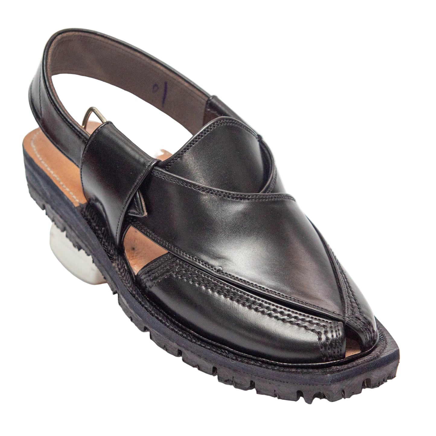 Norozi Chappal for Men – Black Genuine Leather | Tyre Sole