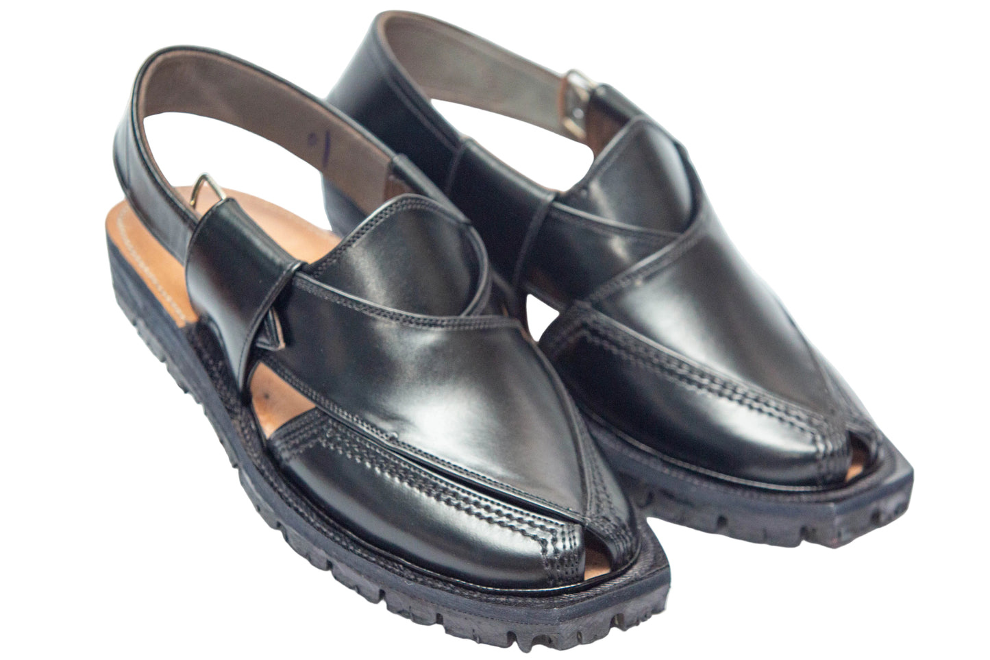 Norozi Chappal for Men – Black Genuine Leather | Tyre Sole