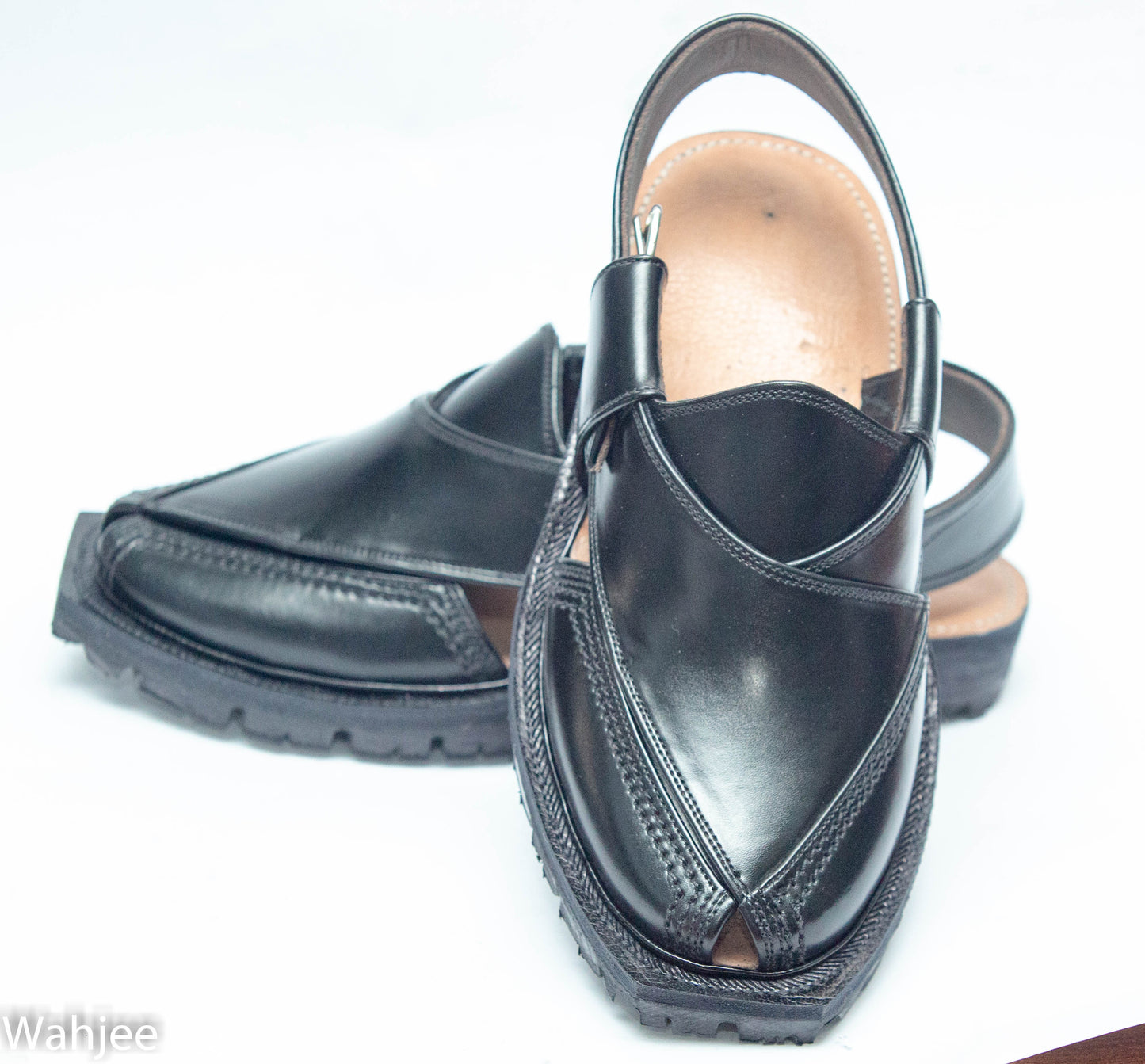 Norozi Chappal for Men – Black Genuine Leather | Tyre Sole