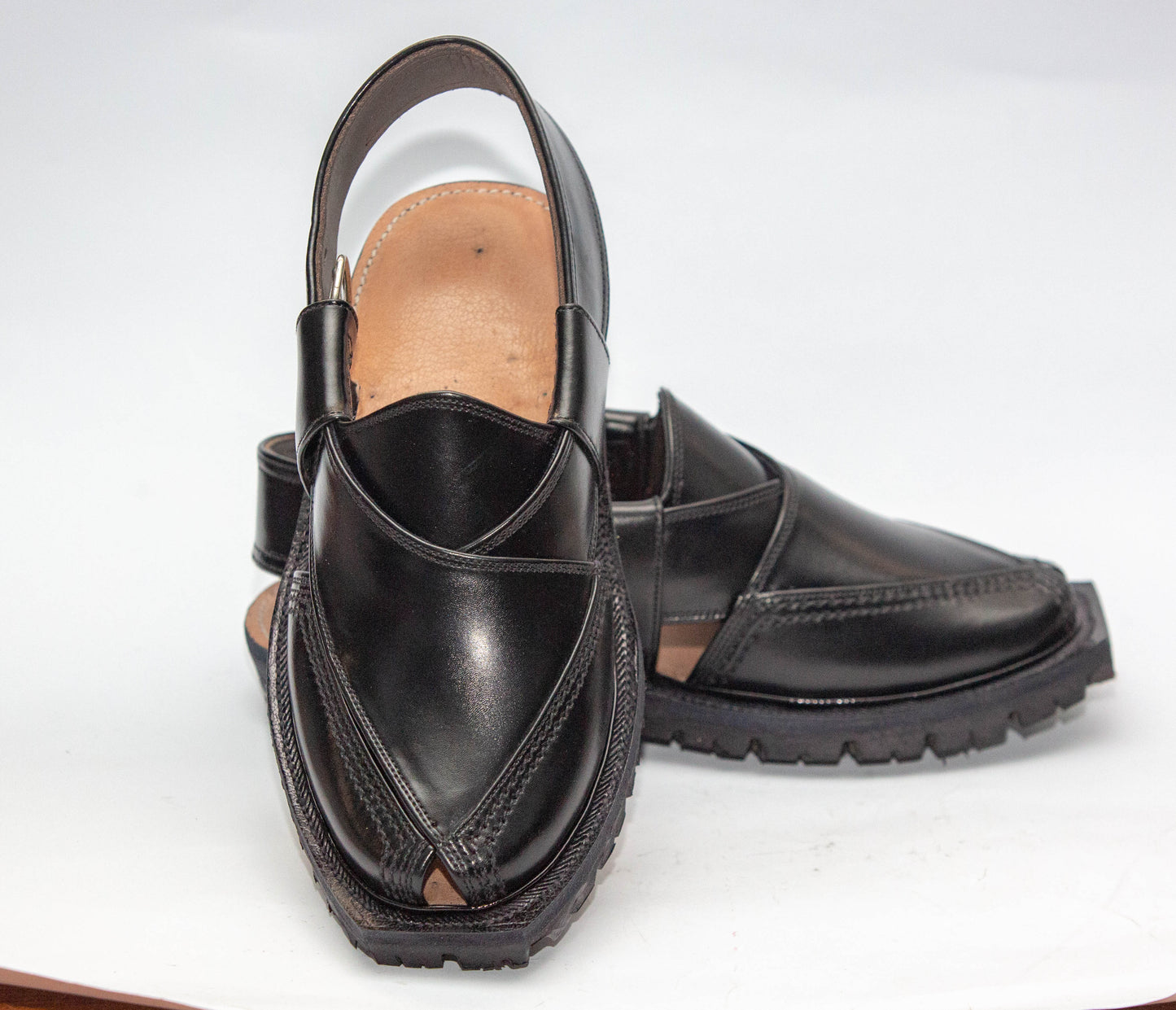 Norozi Chappal for Men – Black Genuine Leather | Tyre Sole
