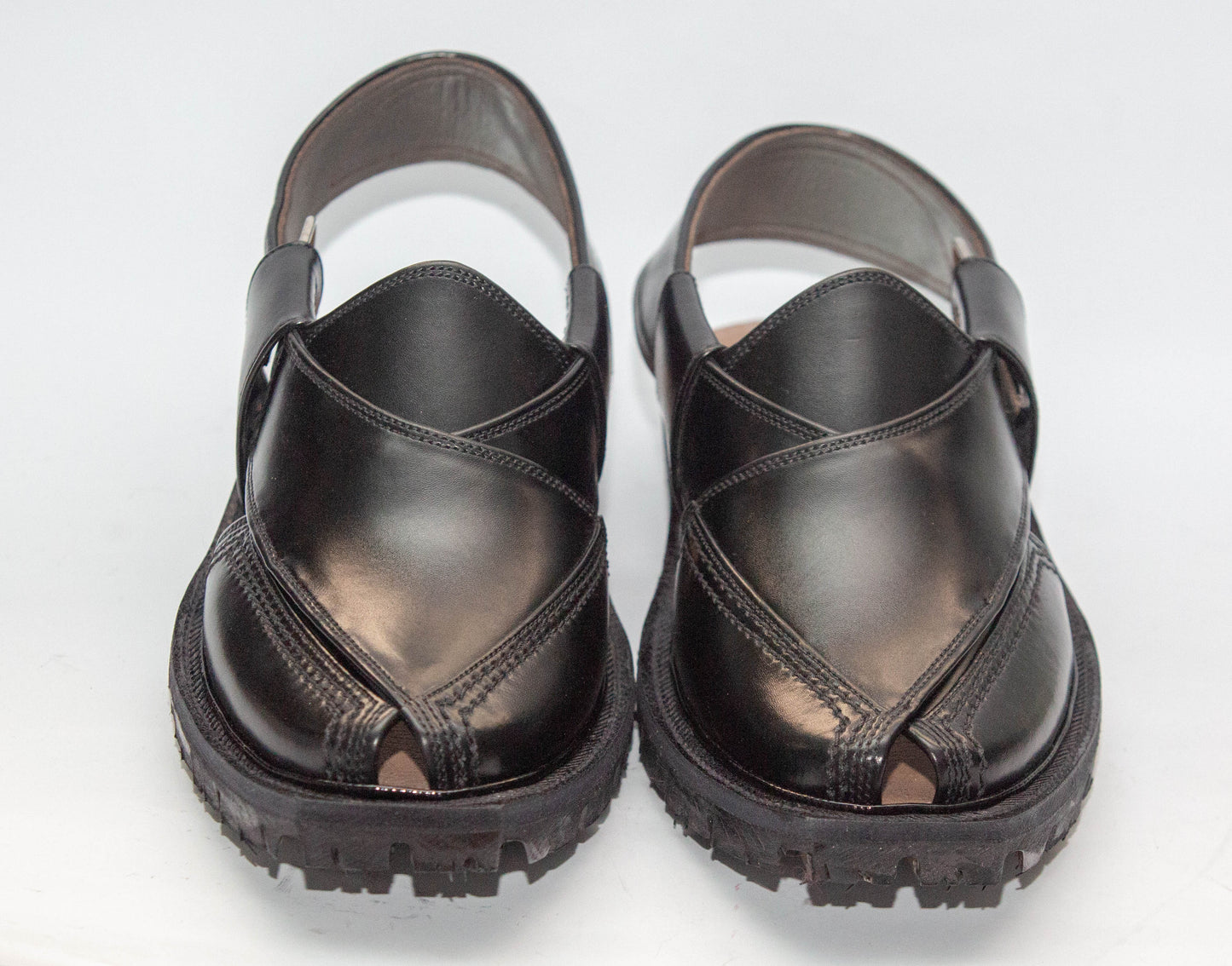 Norozi Chappal for Men – Black Genuine Leather | Tyre Sole