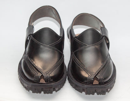 Norozi Chappal for Men – Black Genuine Leather | Tyre Sole