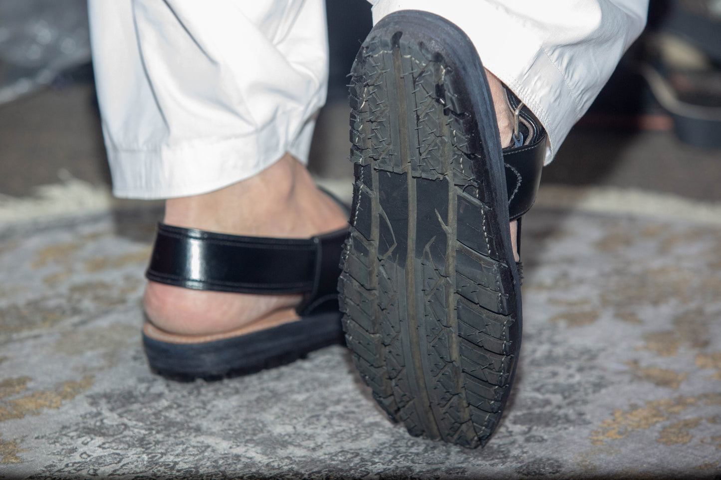 Norozi Chappal for Men – Black Genuine Leather | Tyre Sole