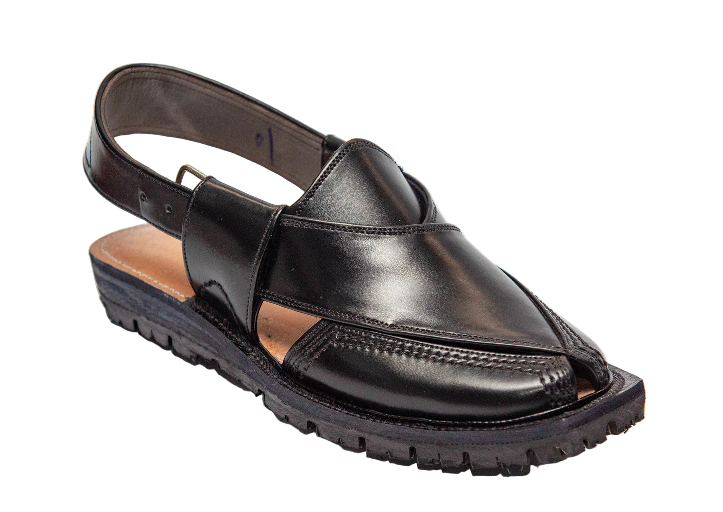 Norozi Chappal for Men – Black Genuine Leather | Tyre Sole