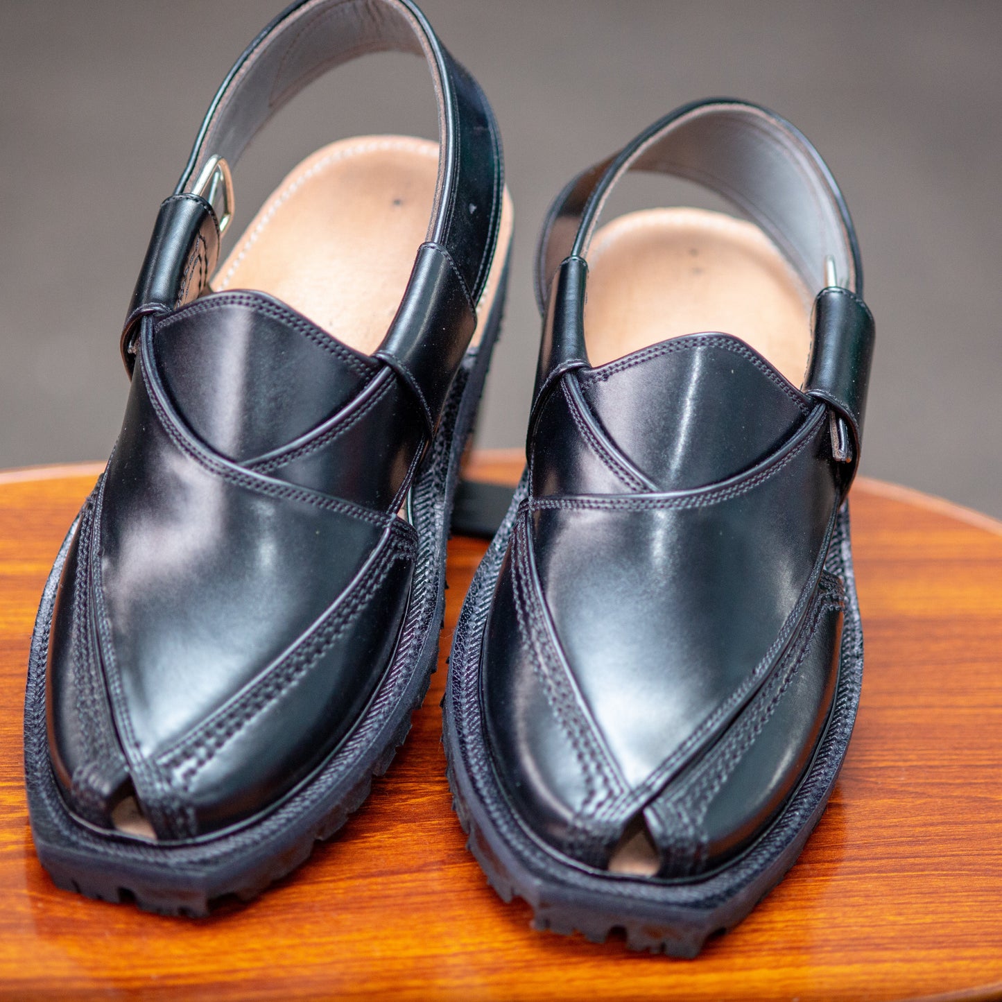 Norozi Chappal for Men – Black Genuine Leather | Tyre Sole