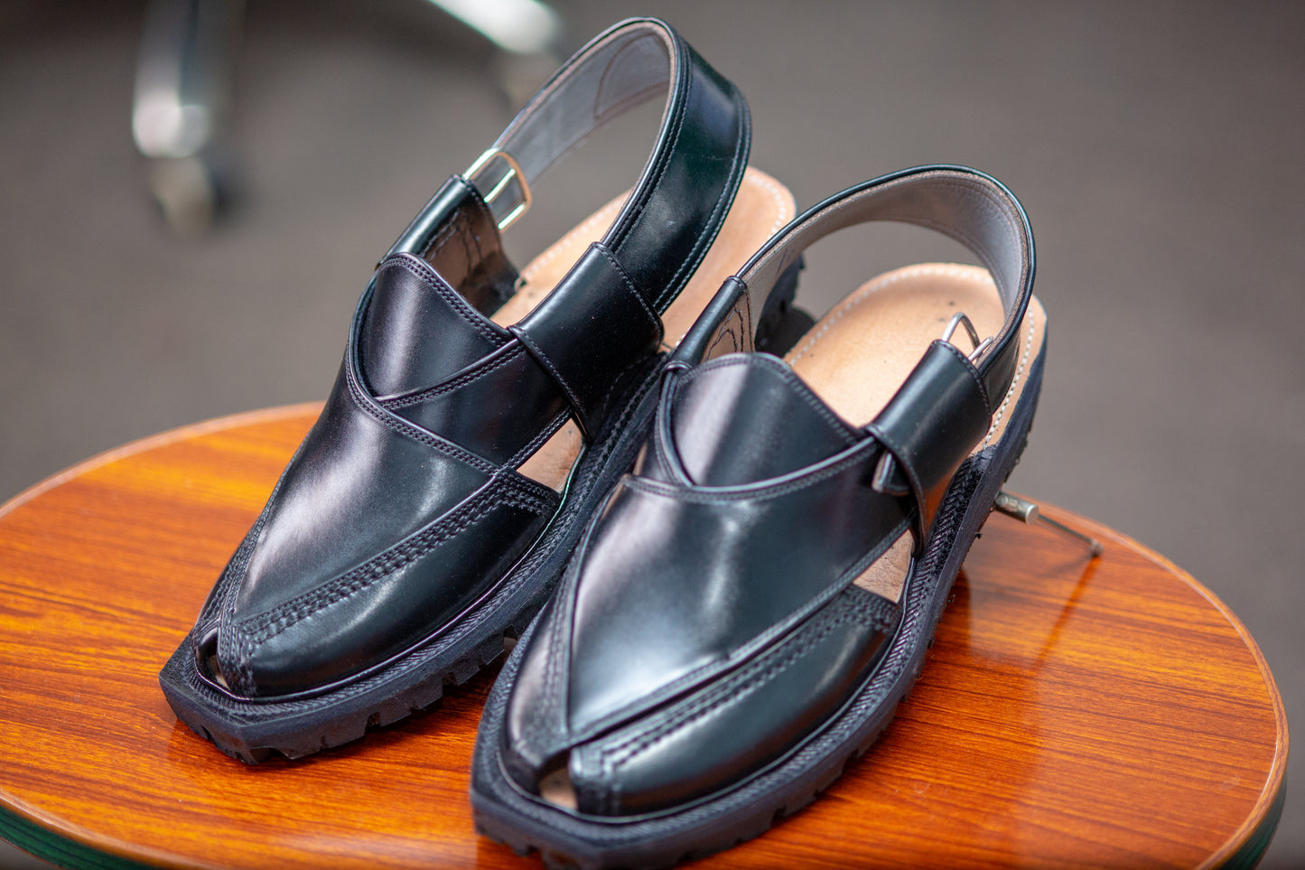 Norozi Chappal for Men – Black Genuine Leather | Tyre Sole