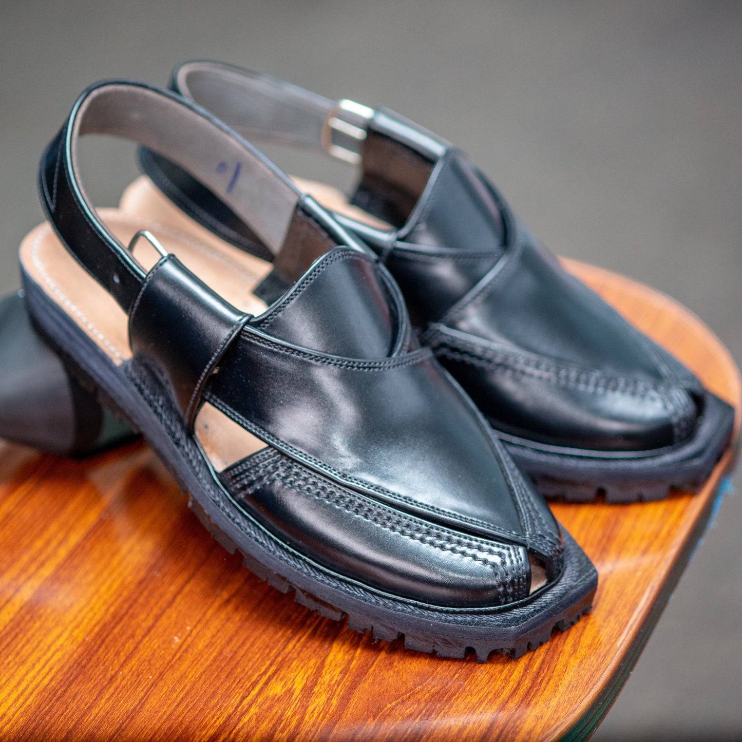Norozi Chappal for Men – Black Genuine Leather | Tyre Sole