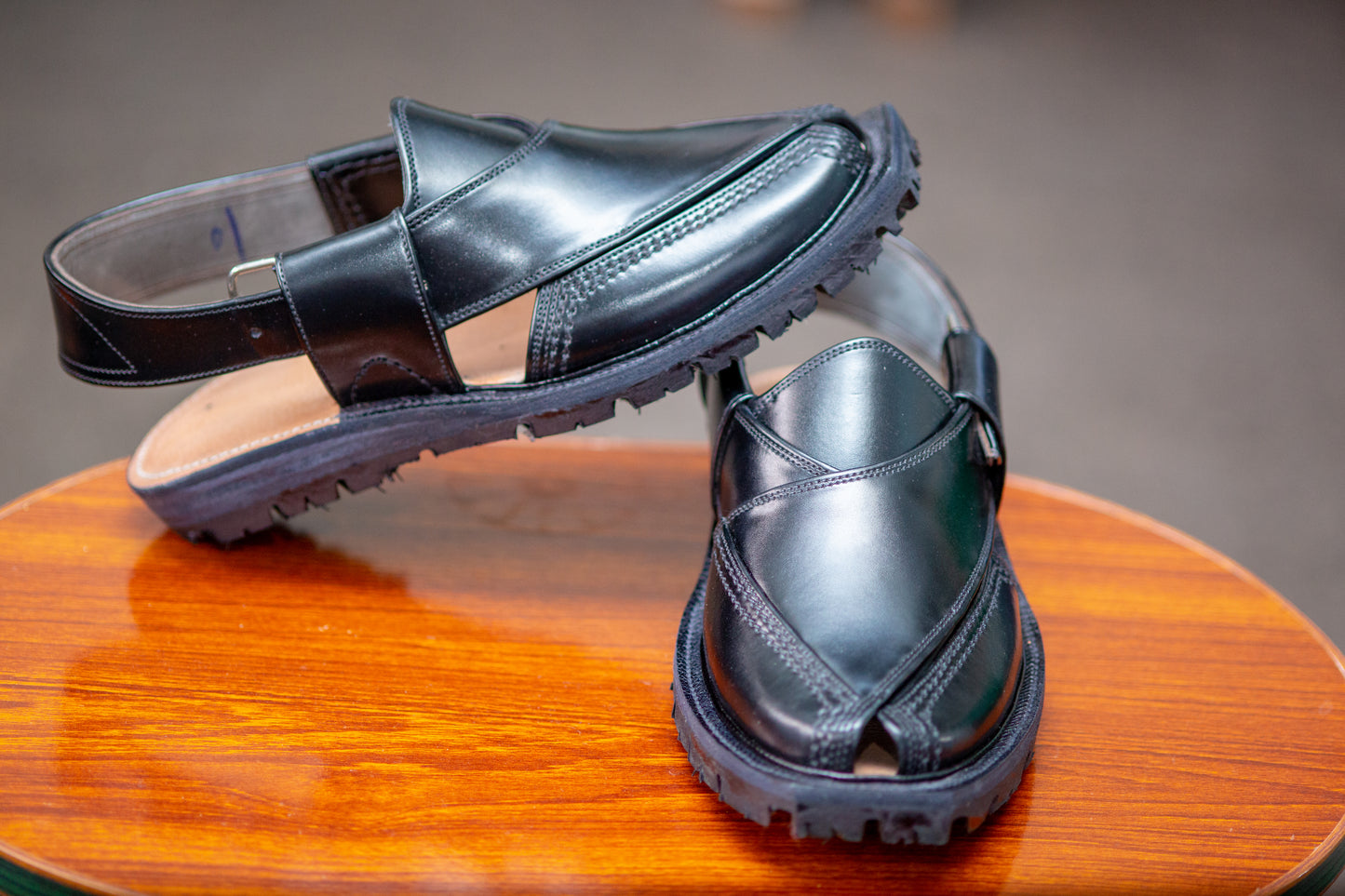 Norozi Chappal for Men – Black Genuine Leather | Tyre Sole