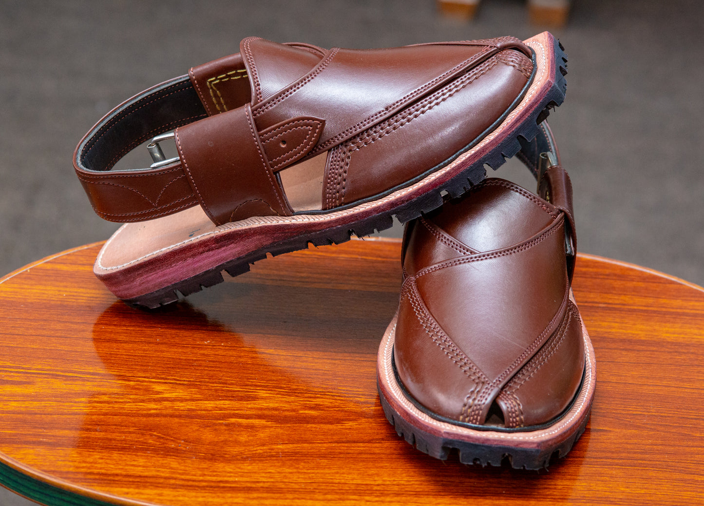 Norozi Chappal for Men – Brown Genuine Leather | Tyre Sole