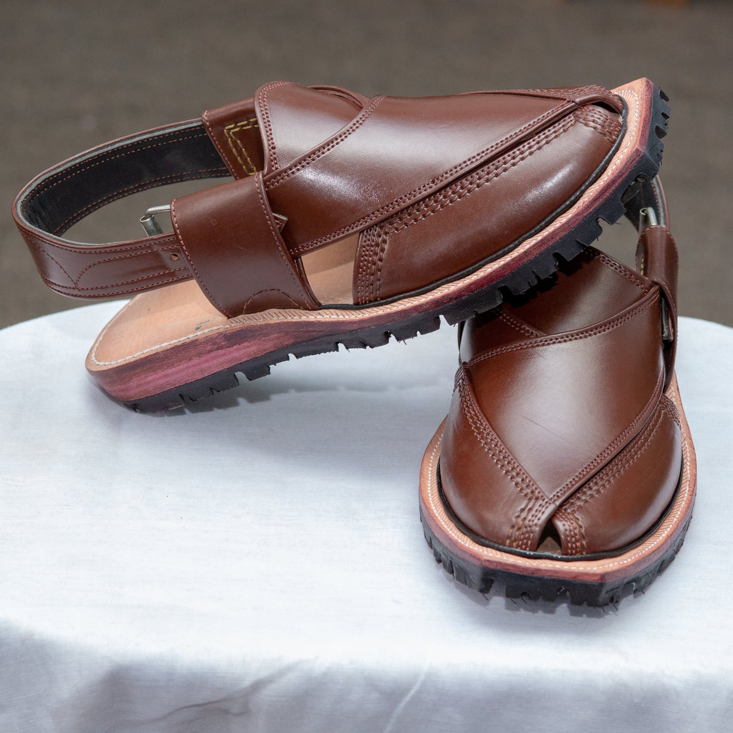 Norozi Chappal for Men – Brown Genuine Leather | Tyre Sole