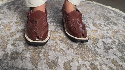 Premium Norozi Chappal for Gents | Genuine Leather Brown Tyre Sole